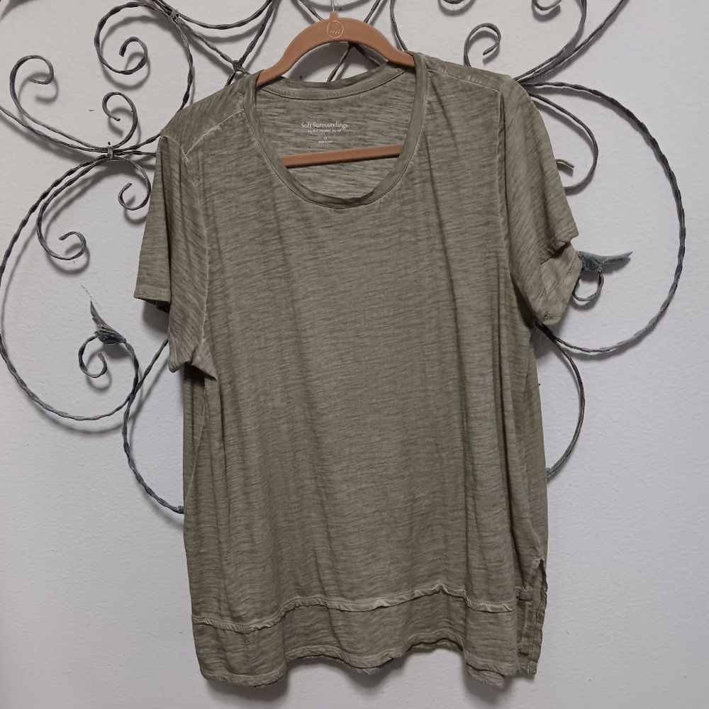 SOFT SURROUNDINGS heather green cotton short sleeve tunic, 1X